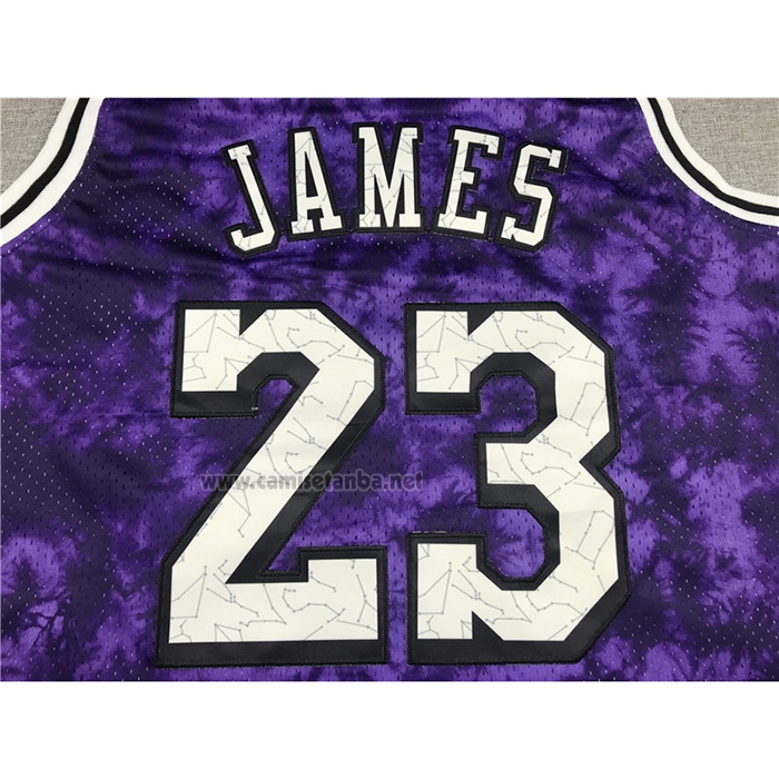 Camiseta Los Angeles Laker Lebron James #23 Galaxy Violeta